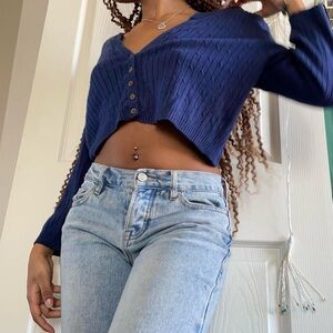 Navy Blue V-Neck Button-Up Women's Top